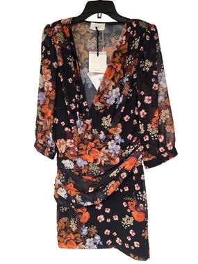 Vicolo Black Floral Wrap Mini Dress
